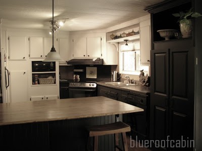 black and white kitchen remodel in mobile home