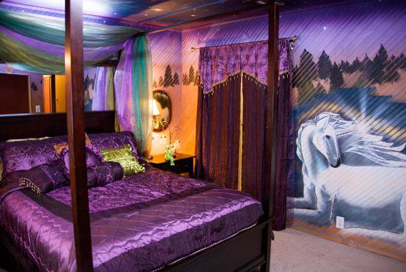 magical unicorn themed kids bedroom in a mobile home