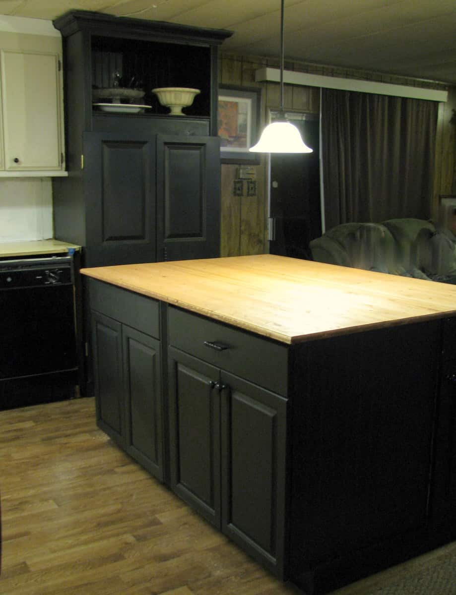 using free cabinets to make kitchen island in mobile home
