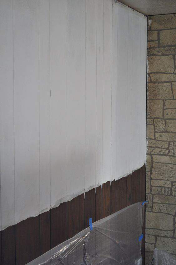 Mobile Home wood paneling during painting makeover