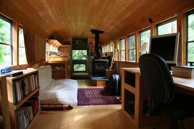 vintage buses-School-Bus-Converted Into Mobile-Home - Interior View 2