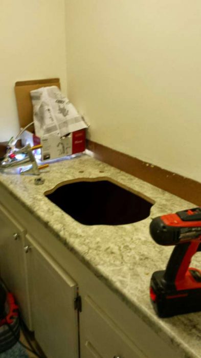 DIY mobile home transformation - adding new sink and counter in bathroom
