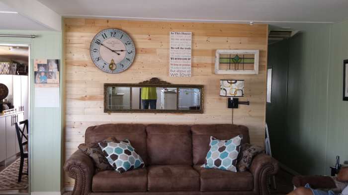 DIY mobile home transformation - installing shiplap on mobile home walls - final