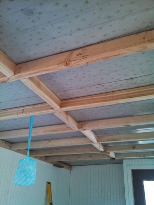 1968 DIY mobile home transformation - installing shiplap to the ceiling of a home - before