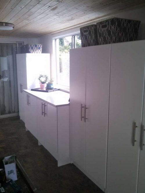 DIY mobile home transformation - storage /office room makeover - storage cabinets installed