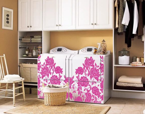 launfry room makeover ideas - decals for washers and dryers