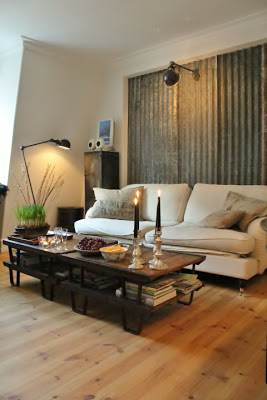 sheet metal home decor-sheet metal accent wall in a living room