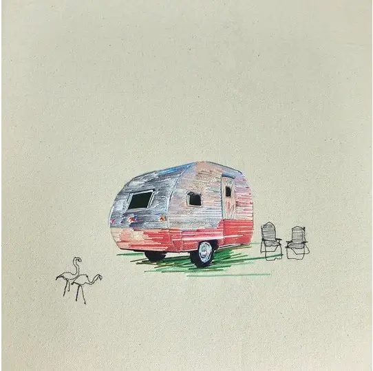 vintage camper art made of thread (3)