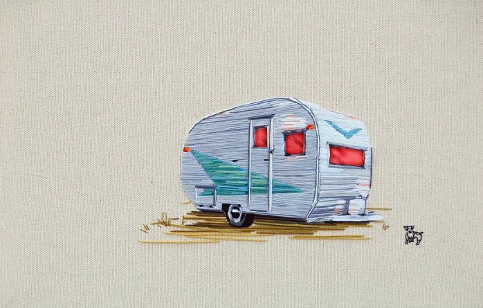 vintage camper art made of thread (4)